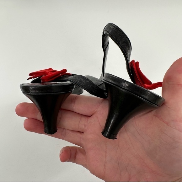 Marc Jacobs kitten heels size 7.5 black Italian leather red suede bow Y2k - Picture 7 of 13